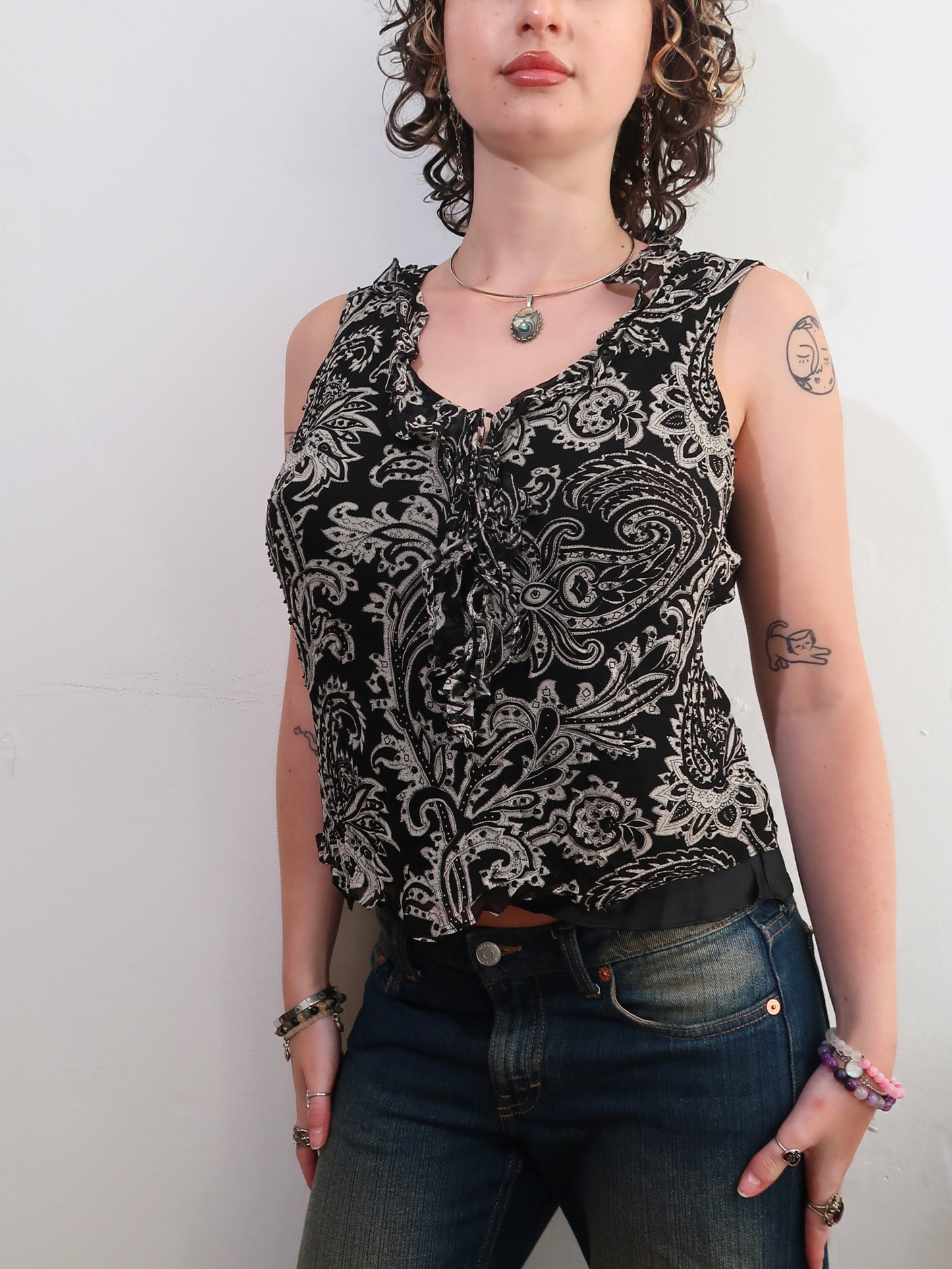 A061: “dark acadamia” | silk v neck top with embroidered sequins