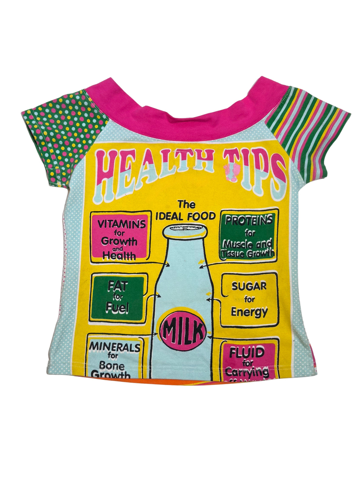 A085: "health tips pop" - boat neck pop art funky top
