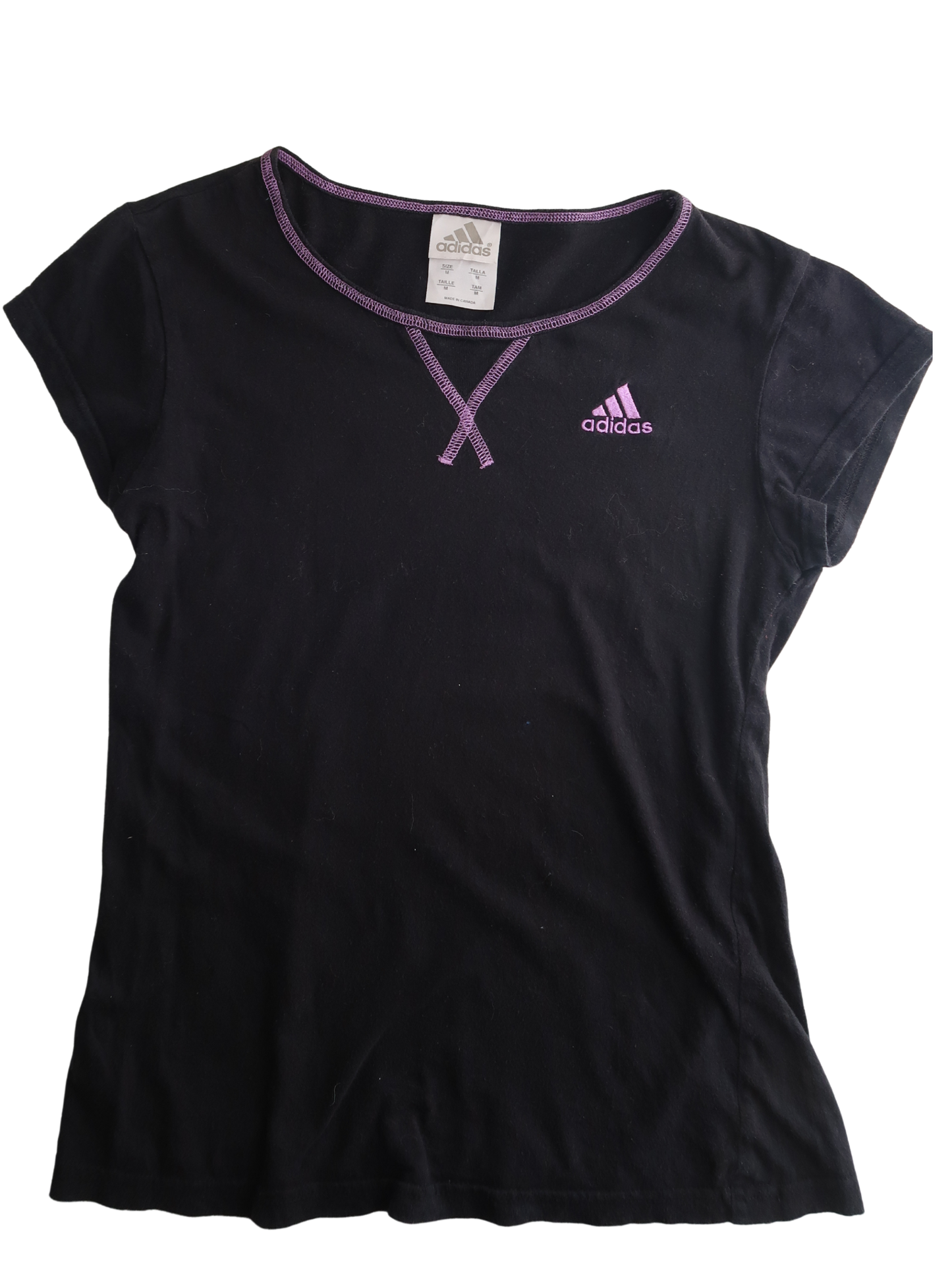 A018: “sporty spice” | adidas black tee with purple hem