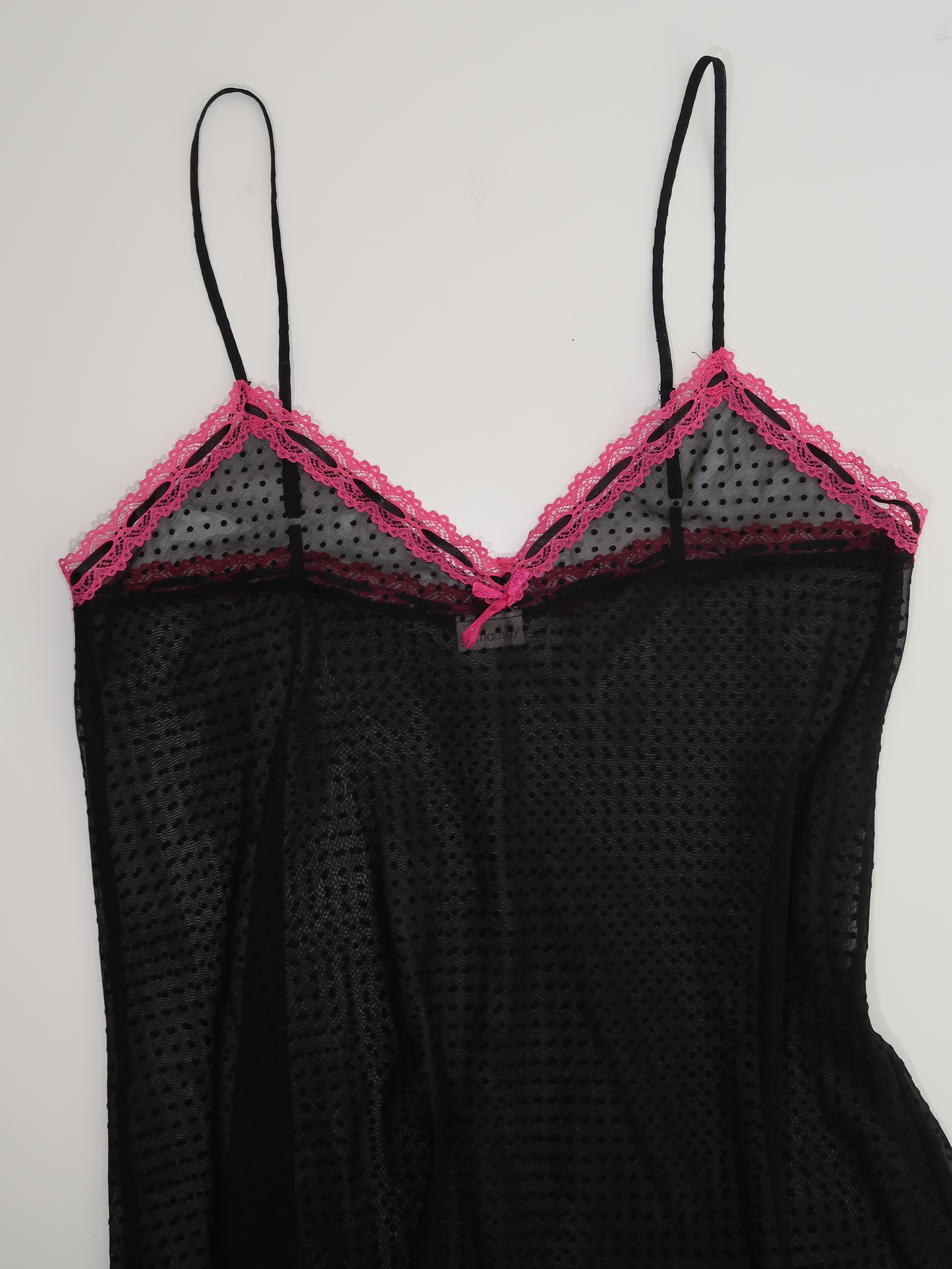 A024: “after dusk dress” | sheer slip dress with pink lace trim