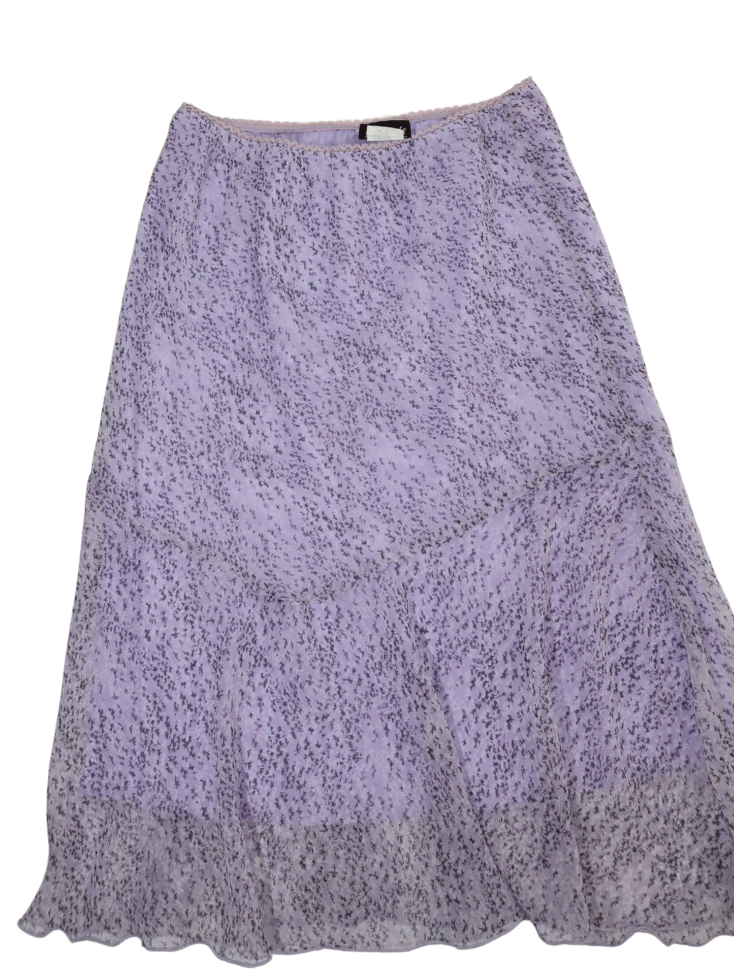 A053: "lavender field" | lavender floral midi skirt with laced waist line