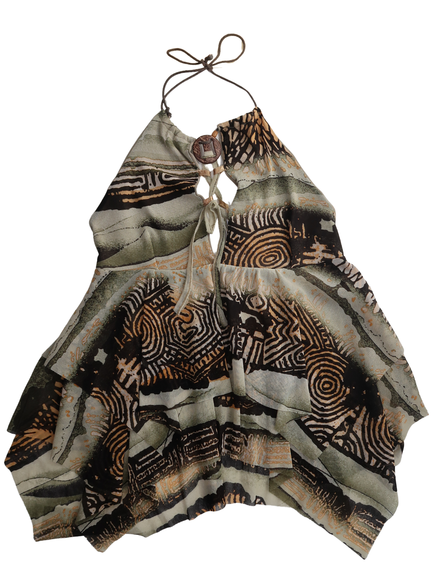 A003: “wicked wicked jungle is massive” | Y2K abstract hanky hem cami - sage multi