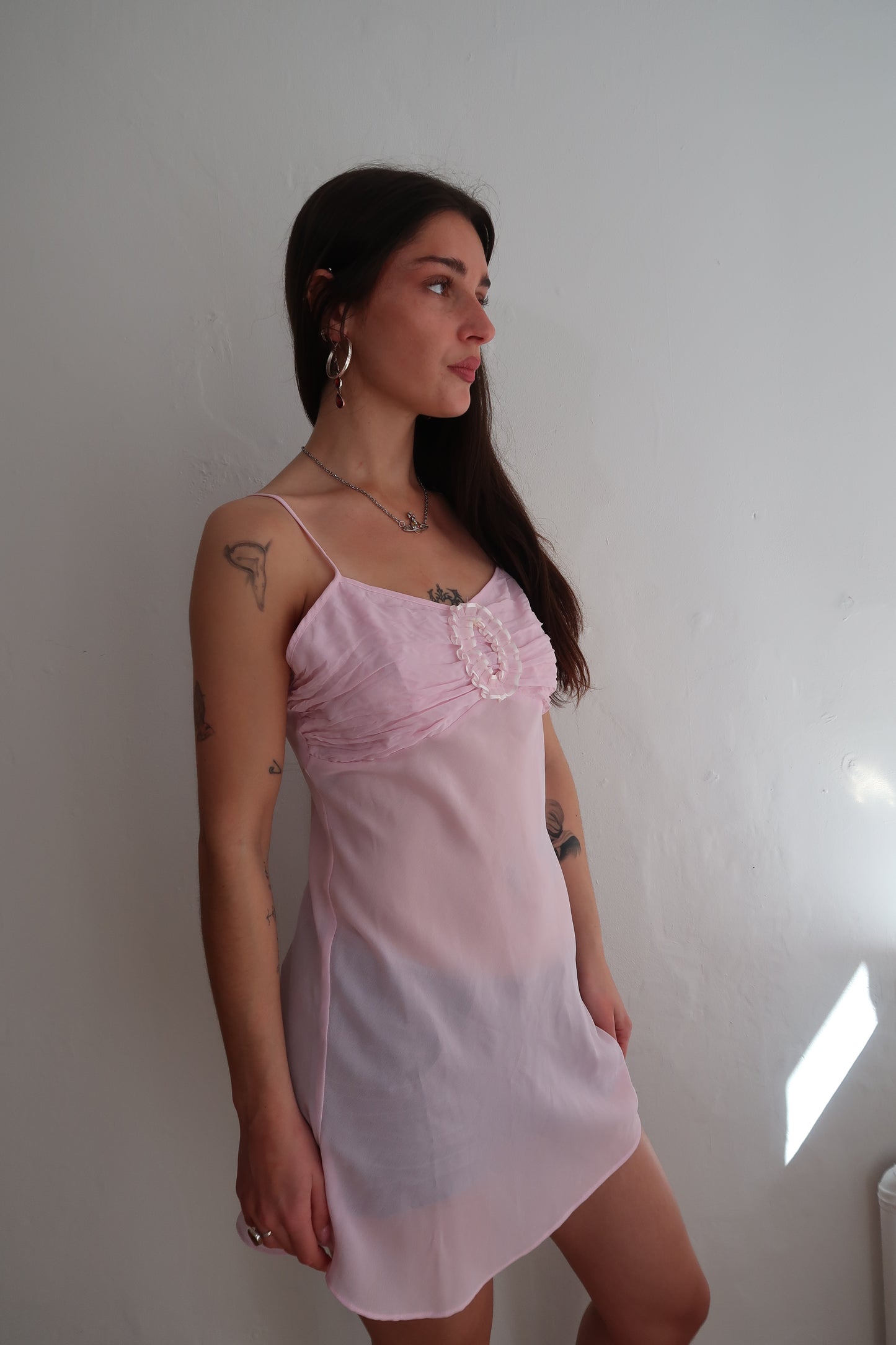 A026: “have you ever tried: this one!” | baby pink sheer slip dress