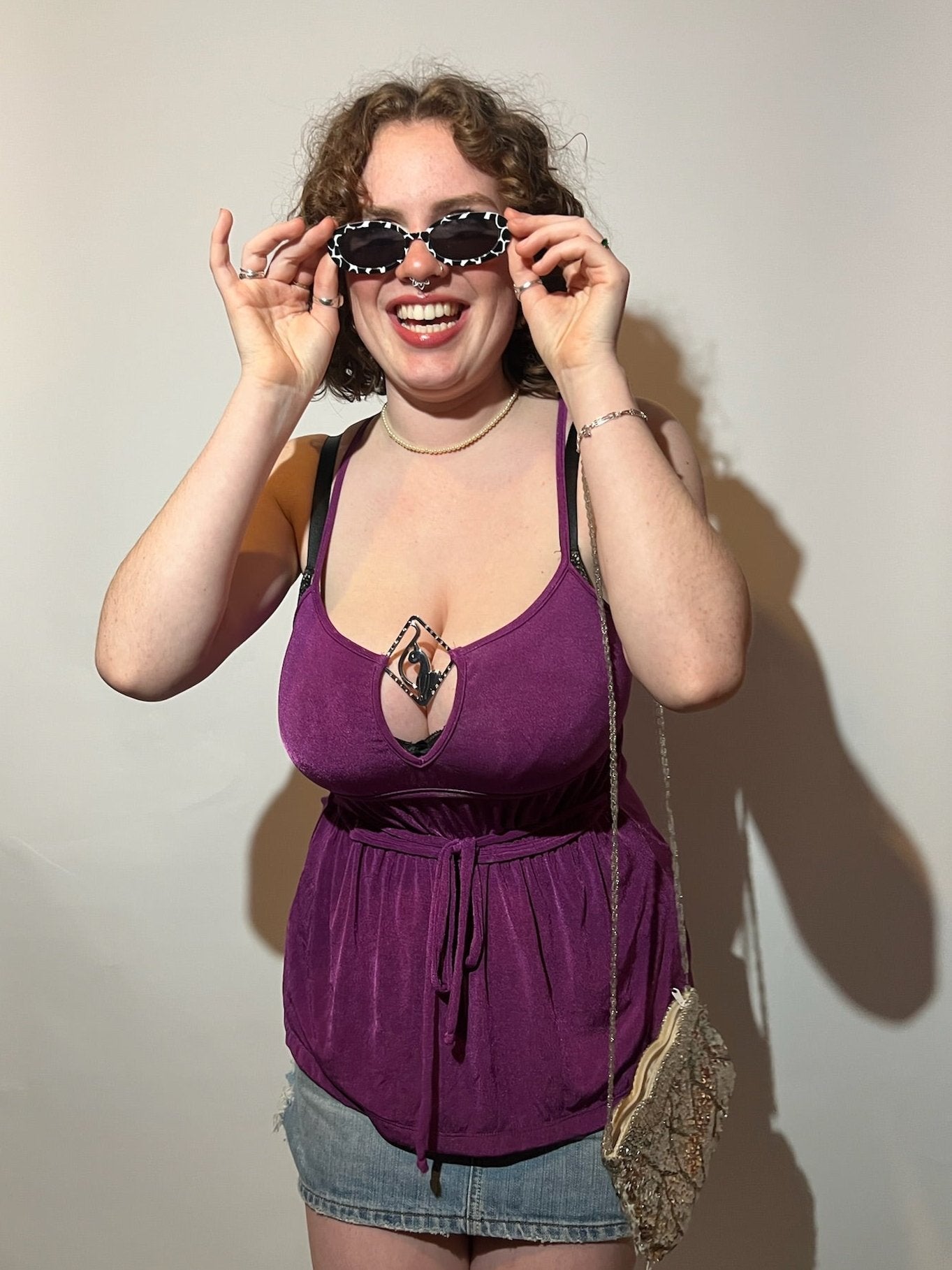 A088: “baby cakes you just don't know know” | Y2K baby phat purple logo hardware detail cami