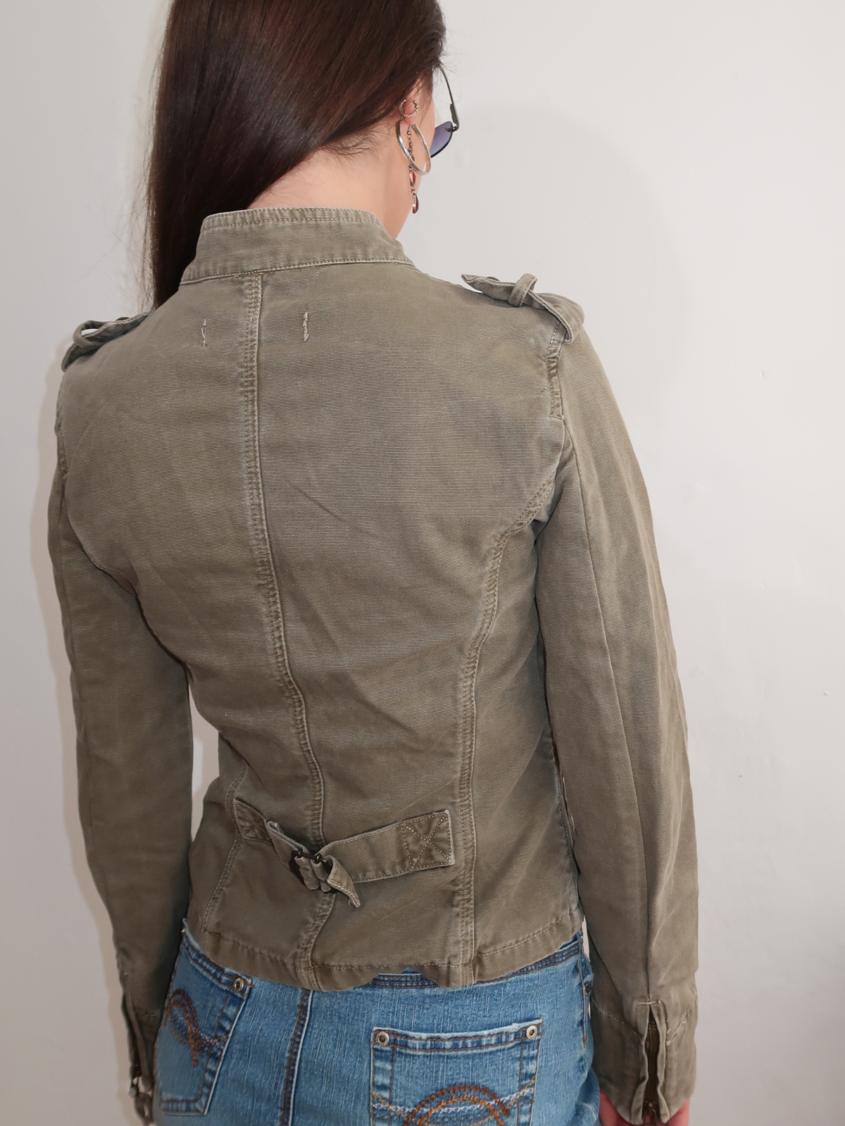 model wears fight 4 this luv khaki military jacket