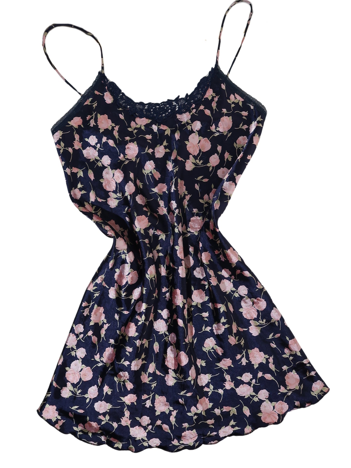 A066: “flowers in the night” | navy, floral shift dress with spaghetti straps
