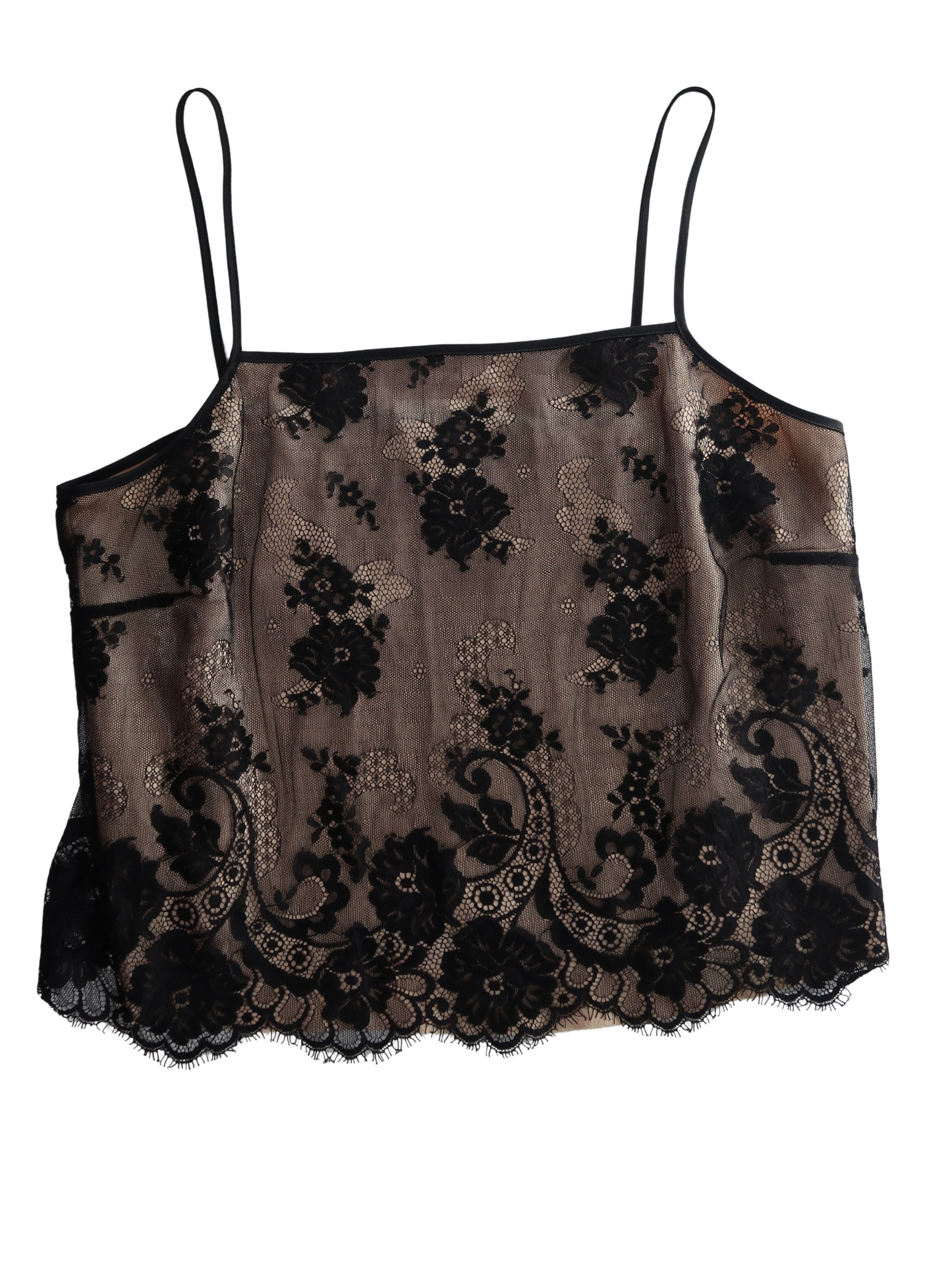 A034: “gold rush lace” | black laced, square necked cami