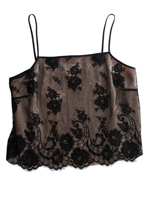 A034: “gold rush lace” | black laced, square necked cami