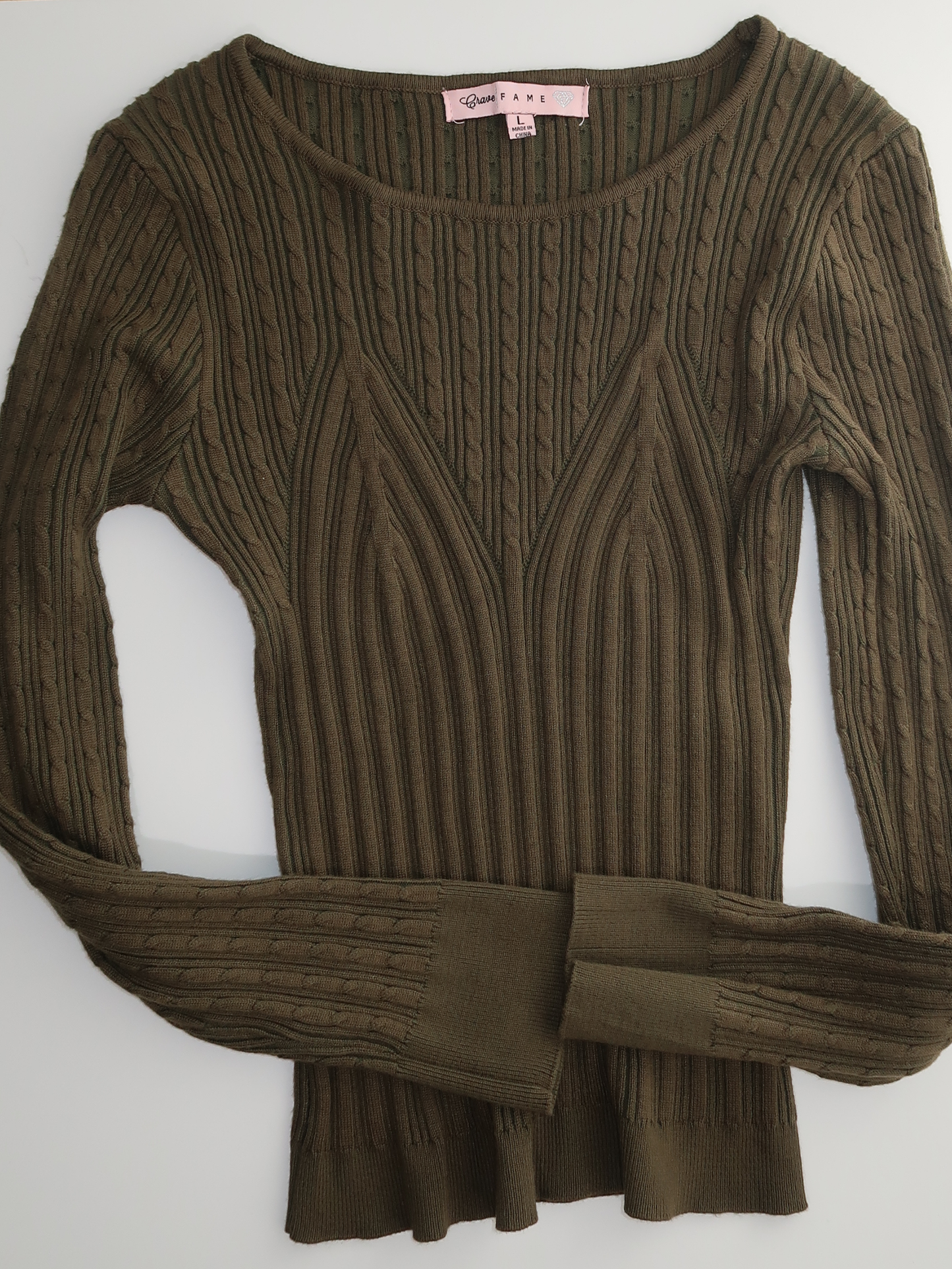 A019: “anyone can see im a stuffed olive” | olive green knit