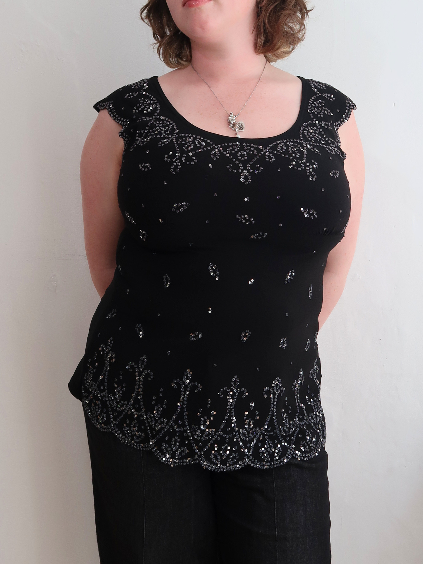 A039: “sparkles queen” | sleeveless empire line top with embroidered sequins