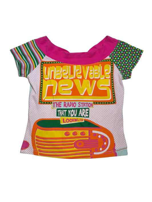 A085: "health tips pop" - boat neck pop art funky top