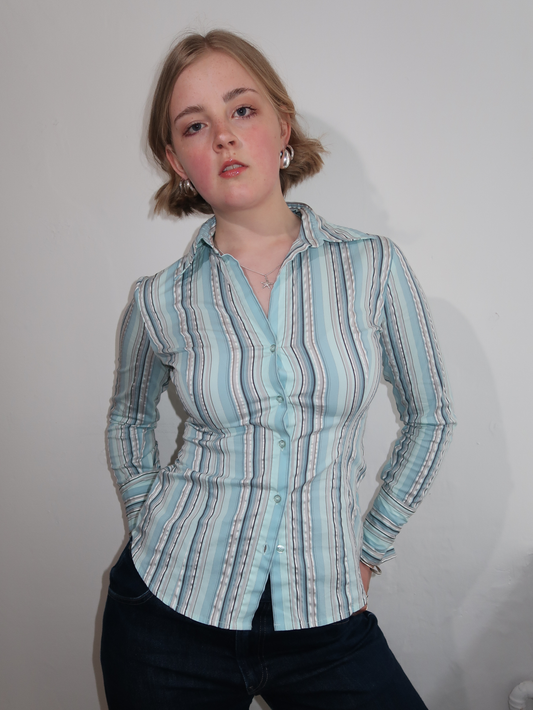 A059: “the thursday shirt” | blue striped, collared shirt