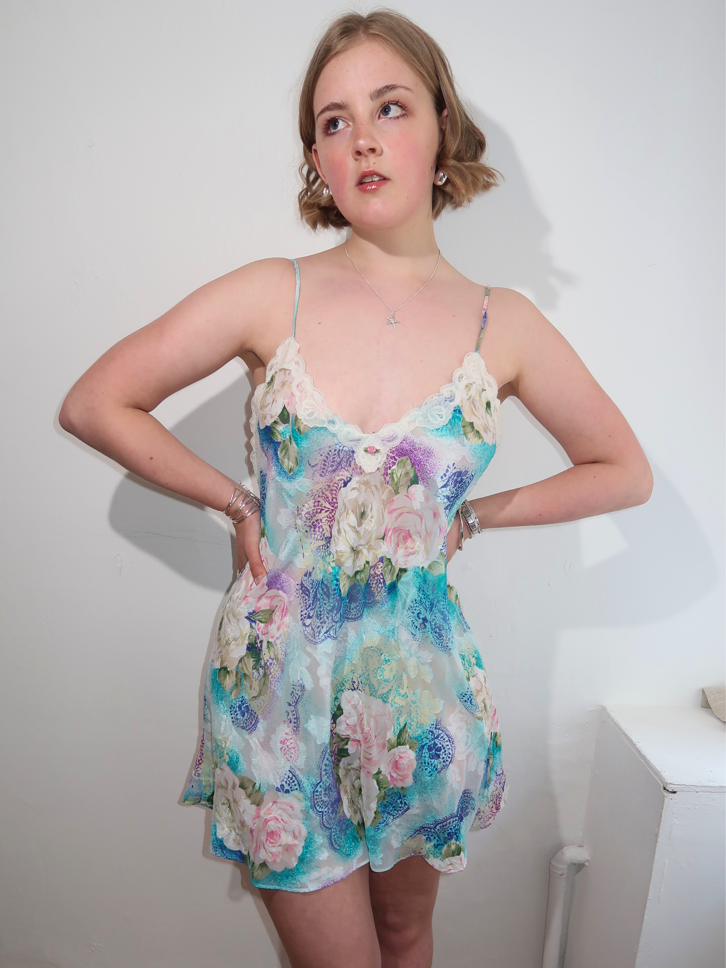 A032: “american doll” | floral sheer mini shift dress