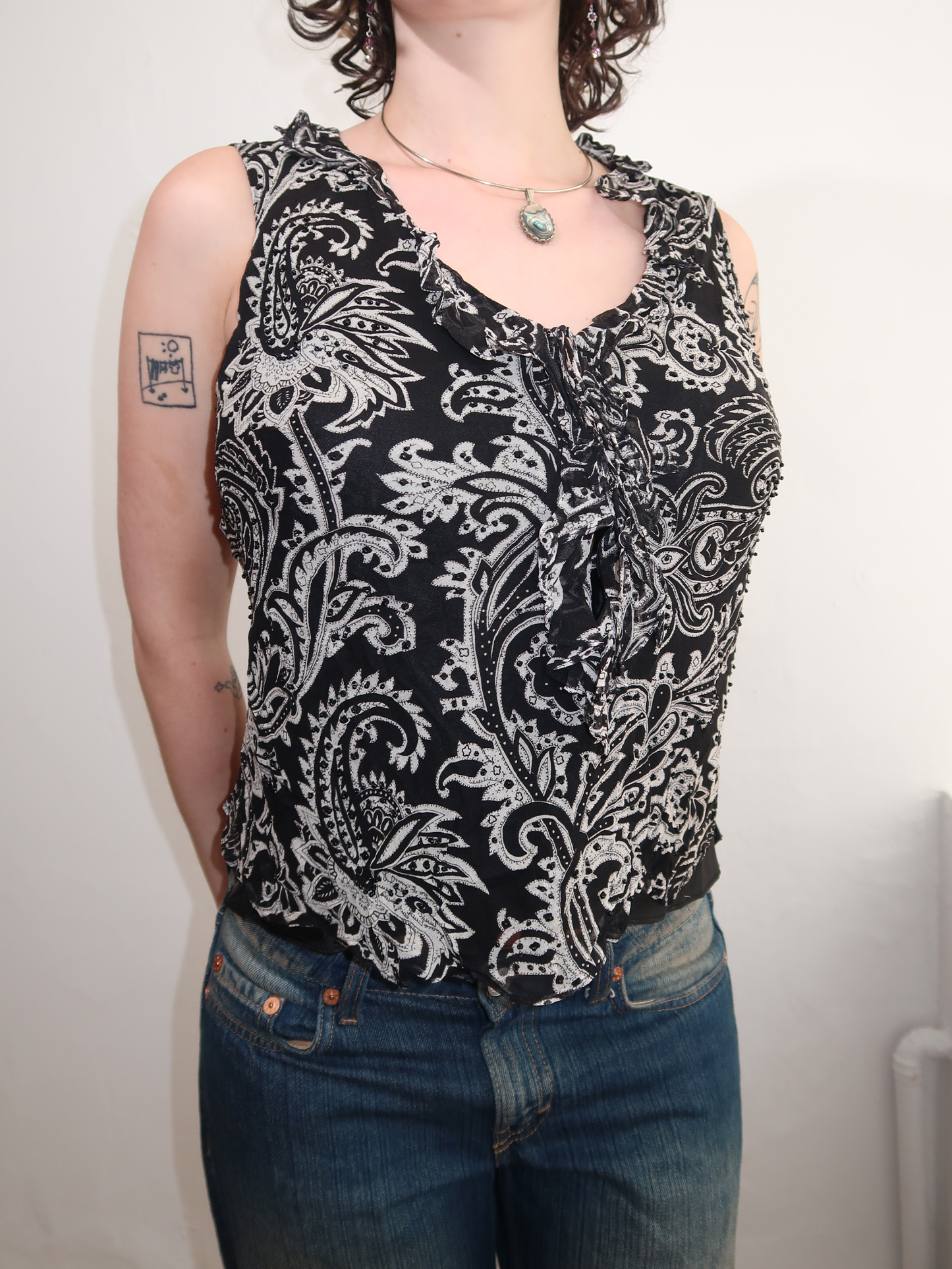 A061: “dark acadamia” | silk v neck top with embroidered sequins
