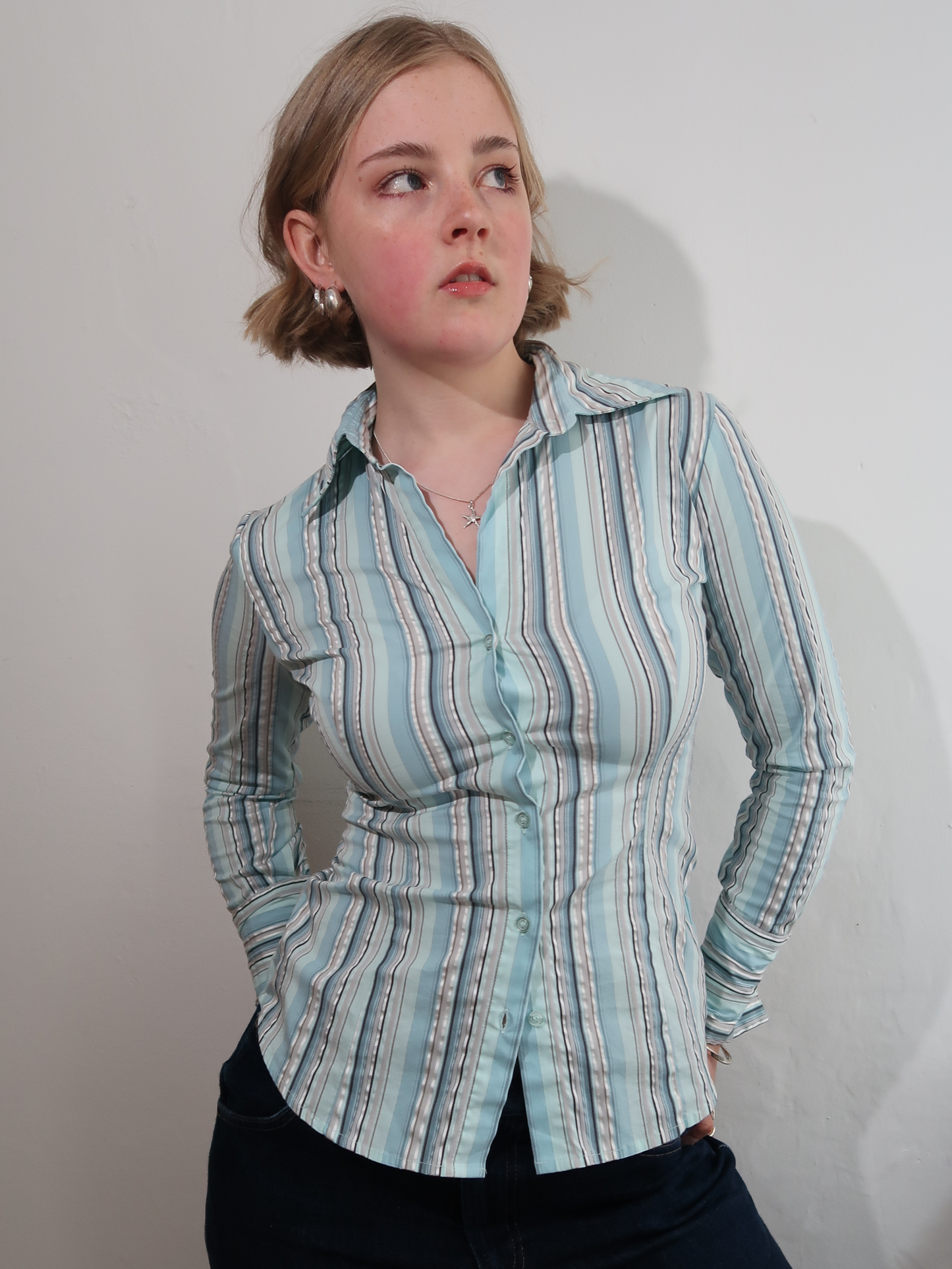 A059: “the thursday shirt” | blue striped, collared shirt