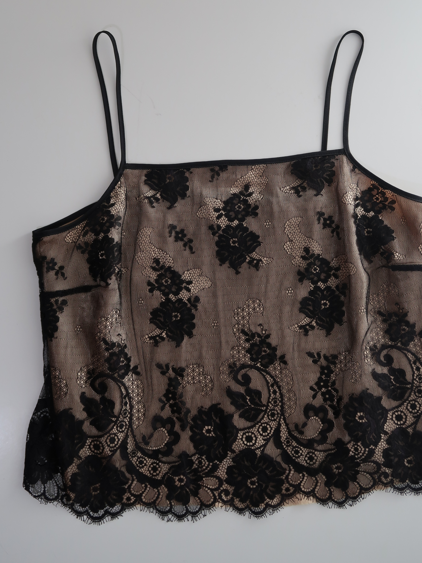 A034: “gold rush lace” | black laced, square necked cami
