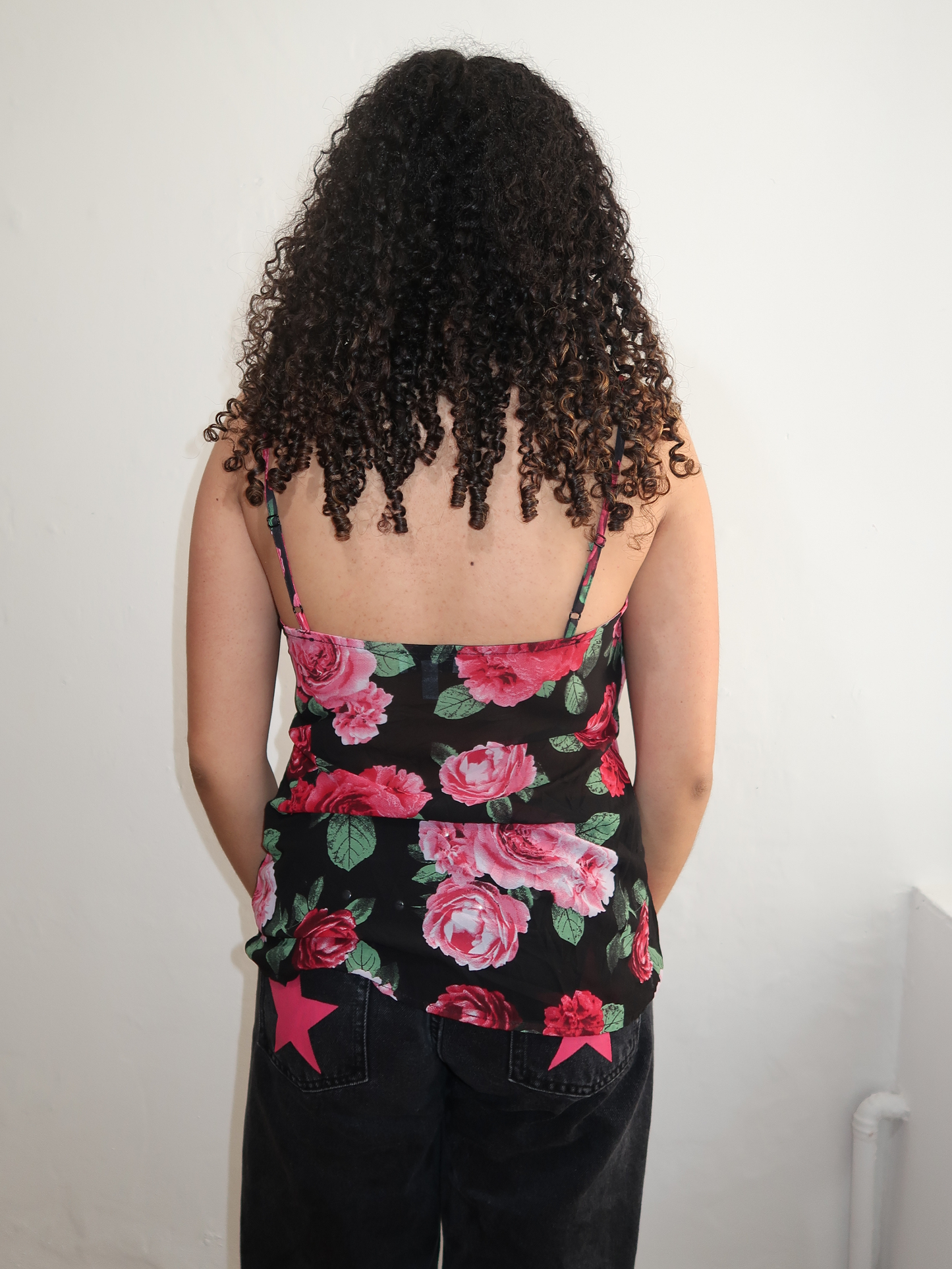 A043: “kiss from a rose” | sheer cami with black lace trim