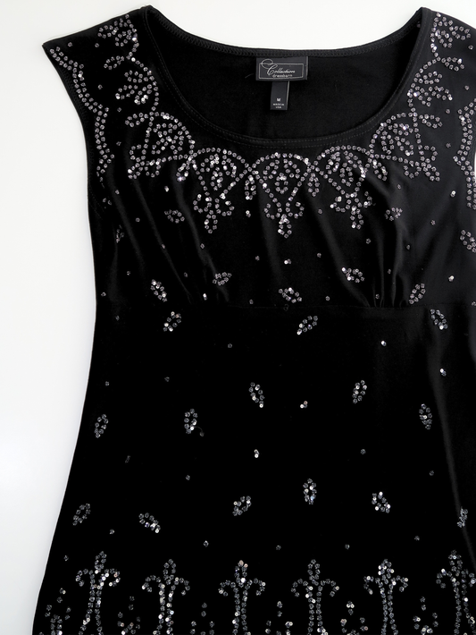 A039: “sparkles queen” | sleeveless empire line top with embroidered sequins