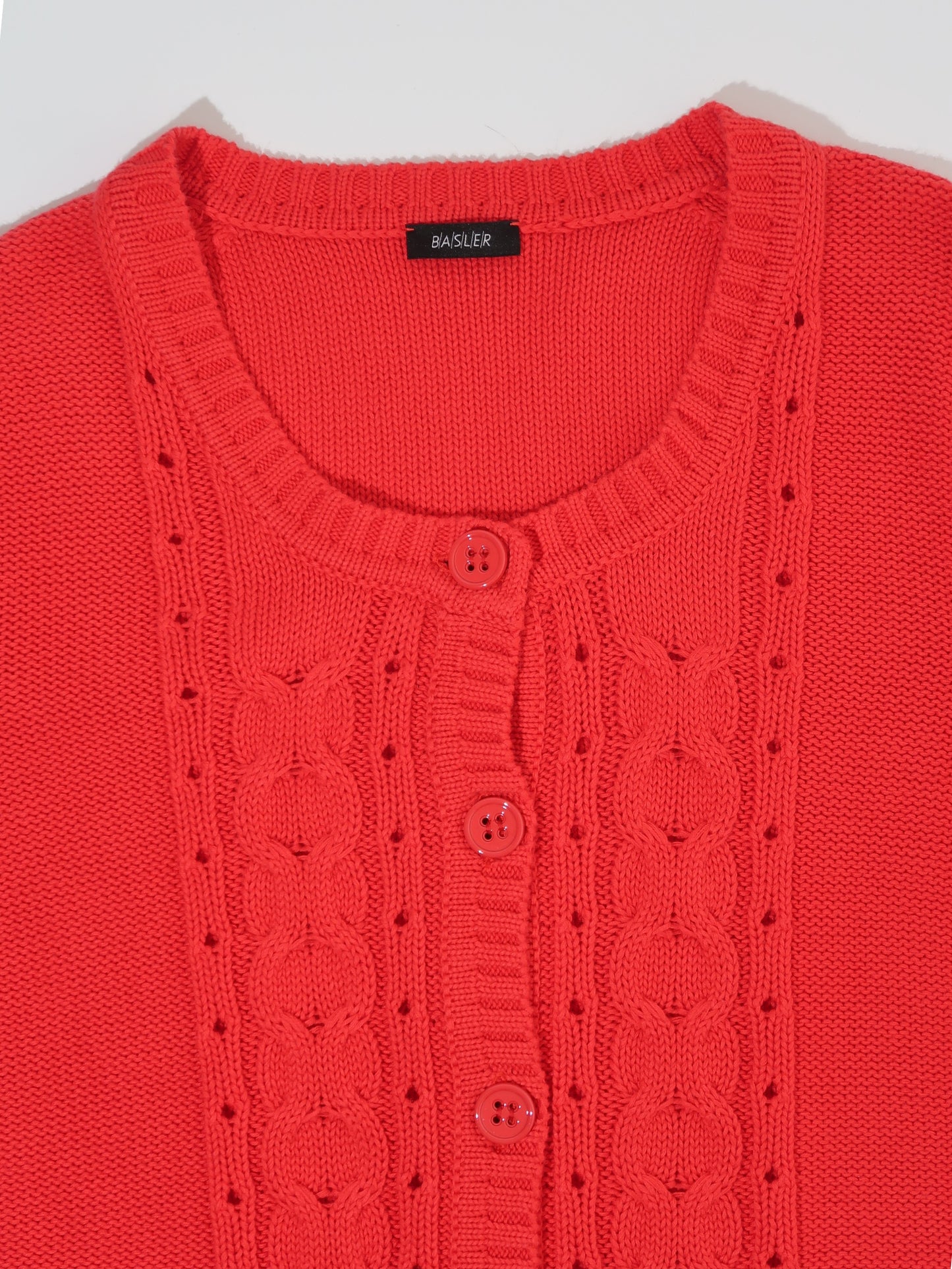 A062: “cool and cosy” | red knit short sleeve cardigan