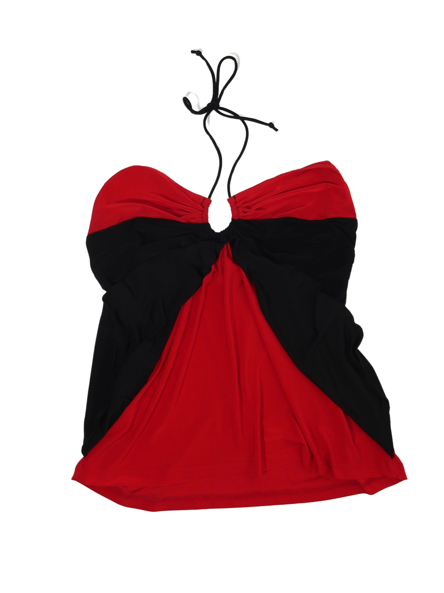 A060: “y2k xtina” | red and black spaghetti halter top
