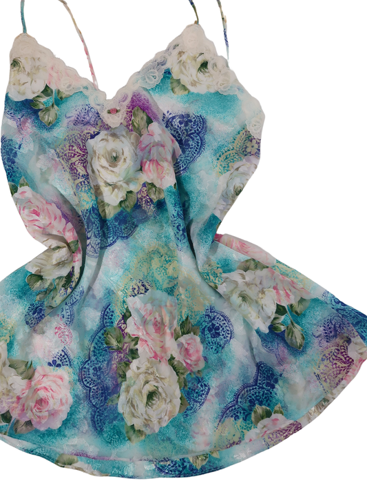 A032: “american doll” | floral sheer mini shift dress