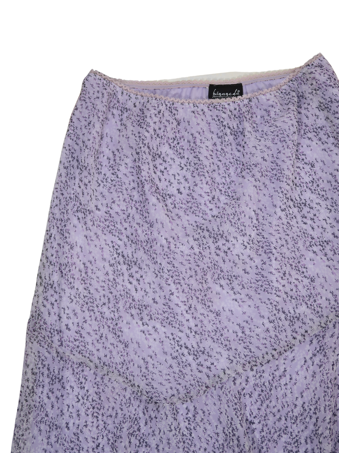 A053: "lavender field" | lavender floral midi skirt with laced waist line