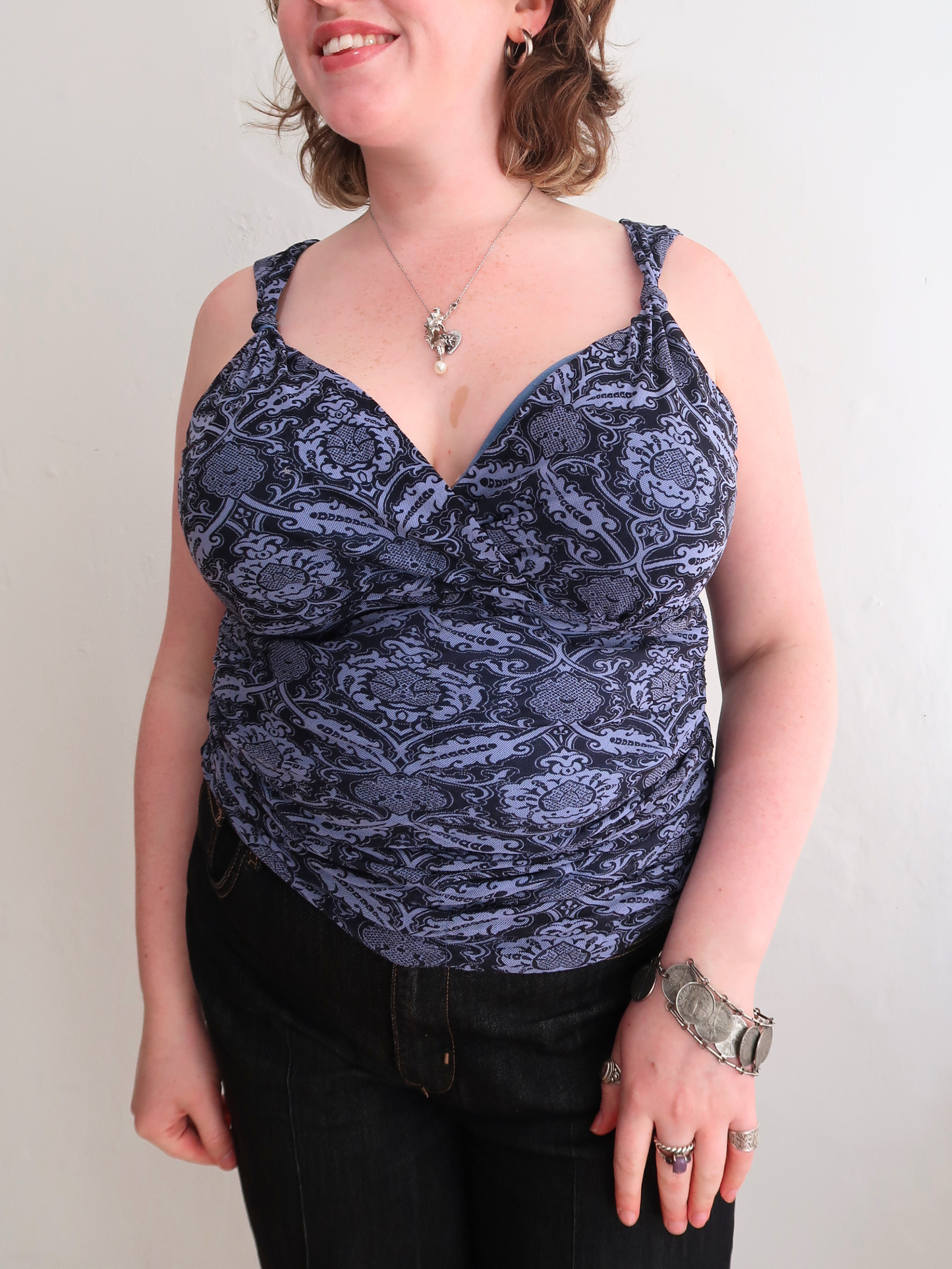 A042: “knots and crosses” | v neck tank top with ruching