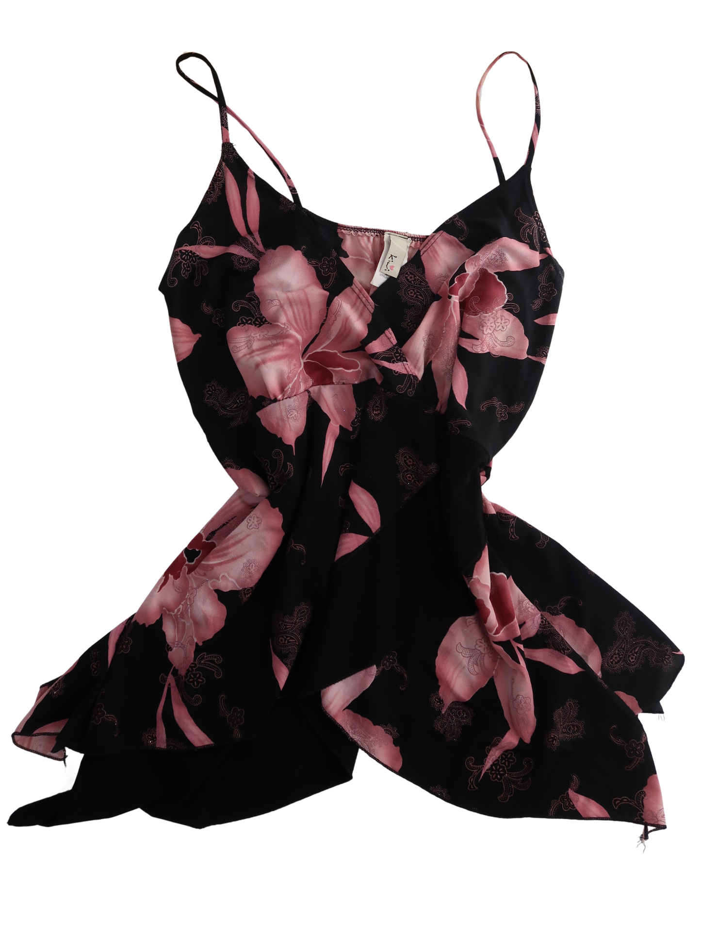 A040: “midnight flower” | black and floral strappy cami