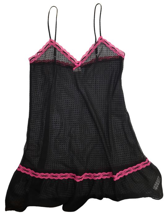 A024: “after dusk dress” | sheer slip dress with pink lace trim