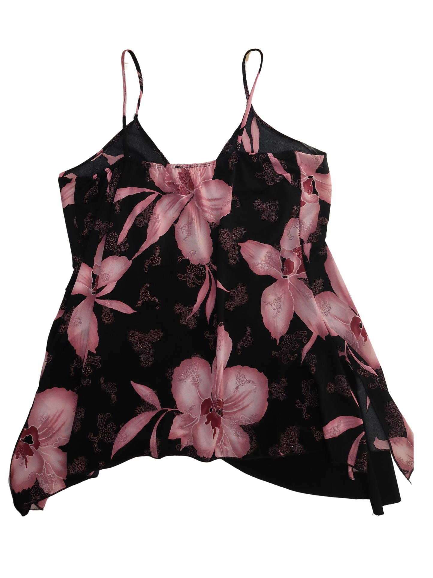 A040: “midnight flower” | black and floral strappy cami