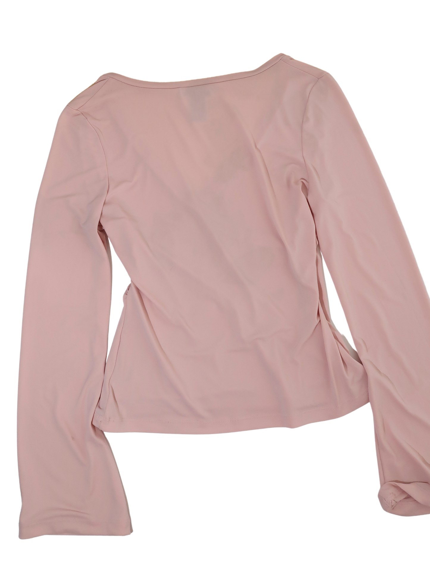 A050: “siren eyes” | baby pink wrap top with plunging neckline