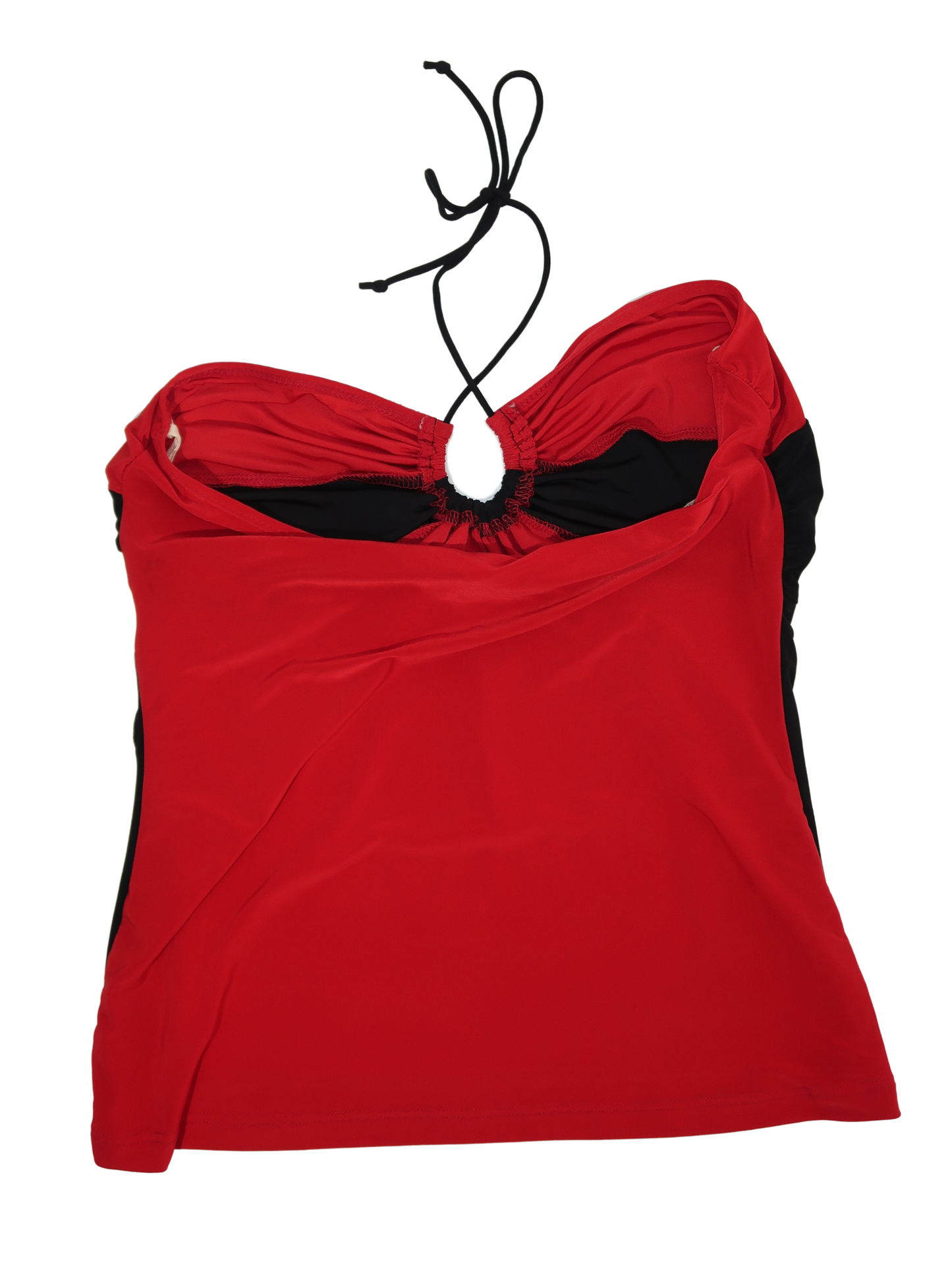 A060: “y2k xtina” | red and black spaghetti halter top