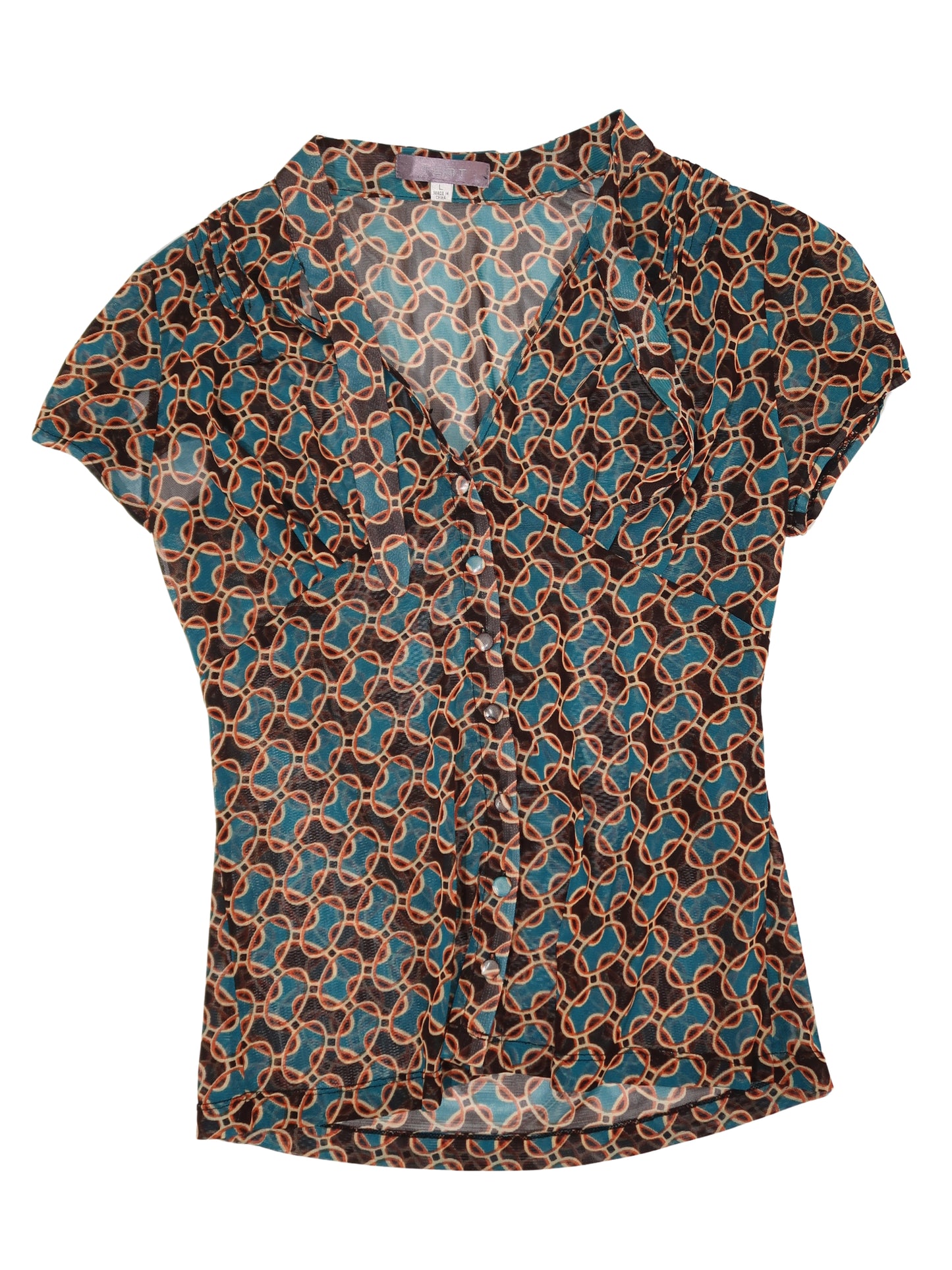 A063: “70s fever” | sheer blouse with v neck