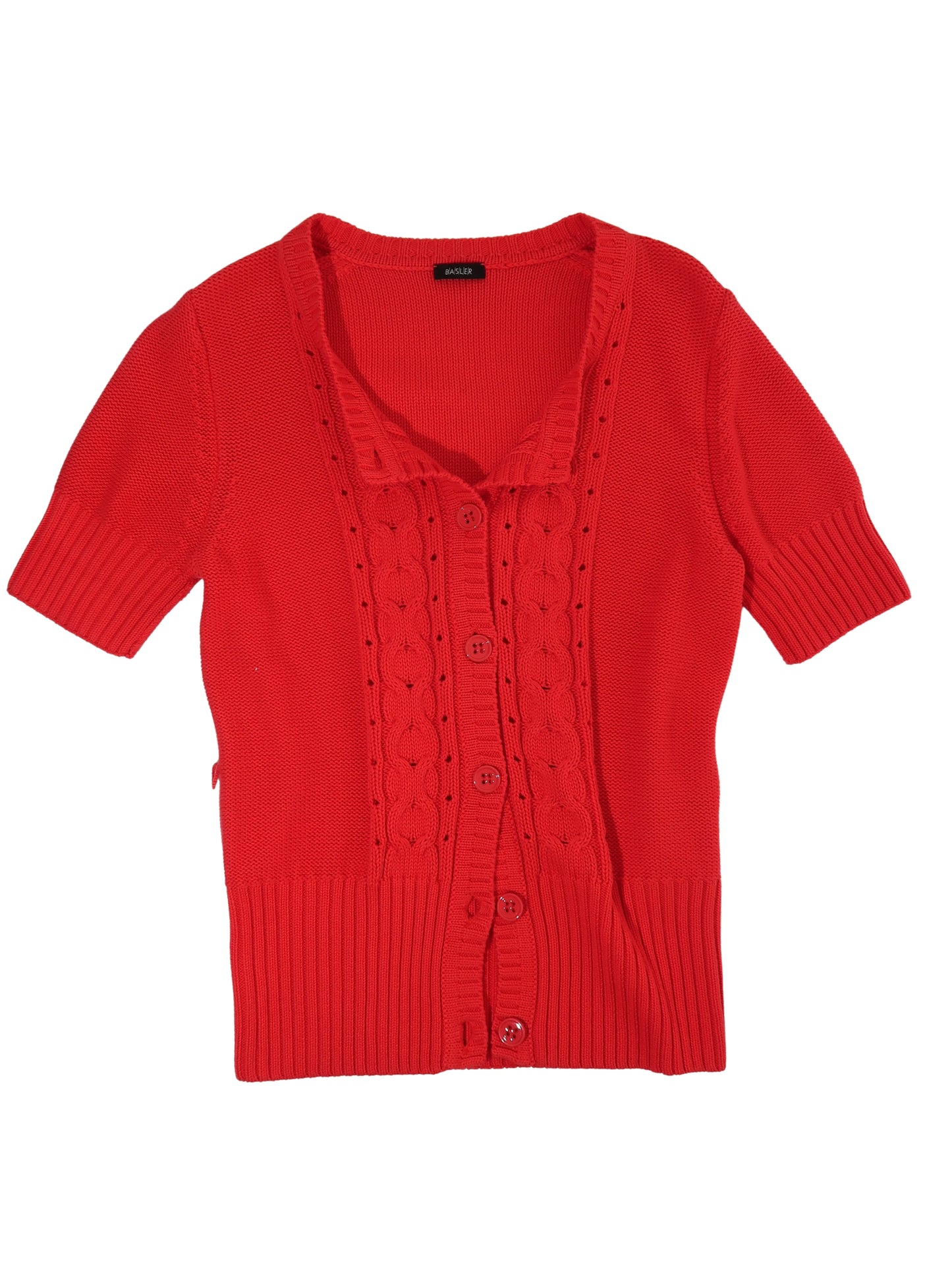 A062: “cool and cosy” | red knit short sleeve cardigan