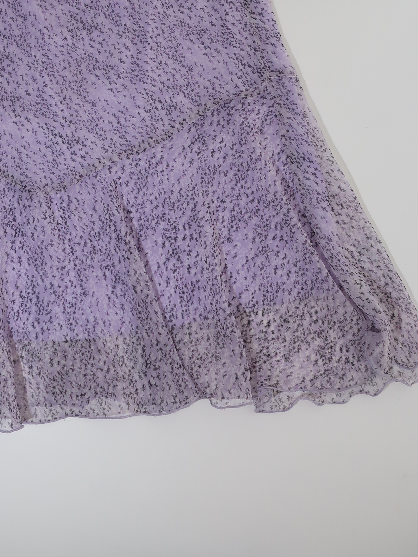 A053: "lavender field" | lavender floral midi skirt with laced waist line