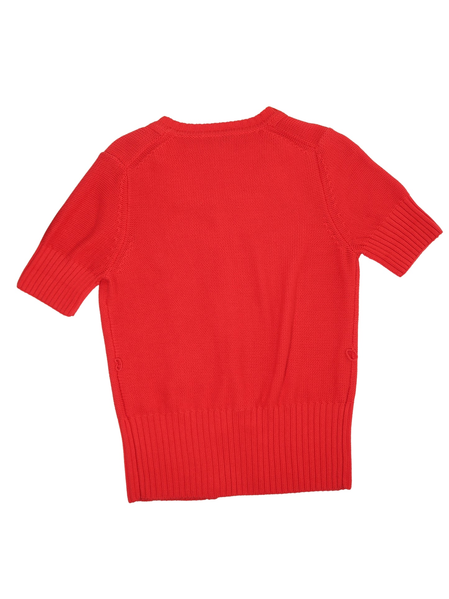 A062: “cool and cosy” | red knit short sleeve cardigan