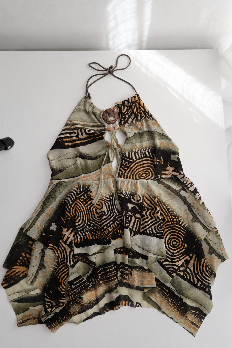 A003: “wicked wicked jungle is massive” | Y2K abstract hanky hem cami - sage multi
