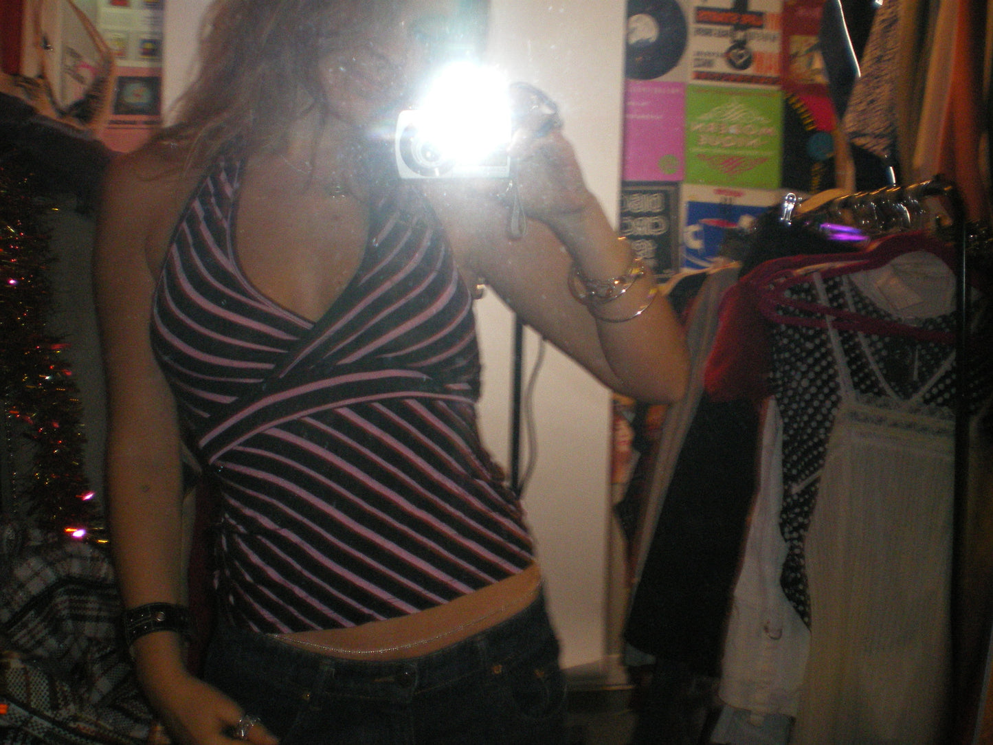"she was a stoodio girl" | black and pink stripe halter top tie back