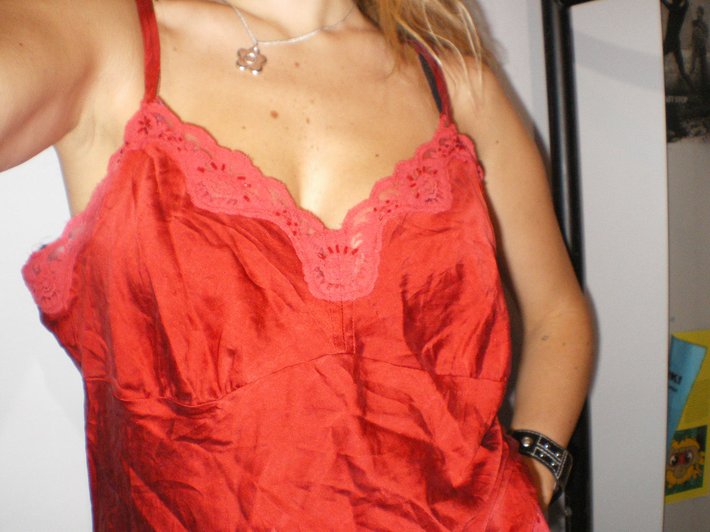 A089: “lady in reeddd” | vintage 100% silk lace trim cami - ruby red