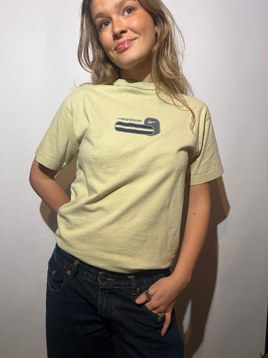 “she was a stoodio girl” | vintage Y2K reebok graphic tee - pistachio green/yellow