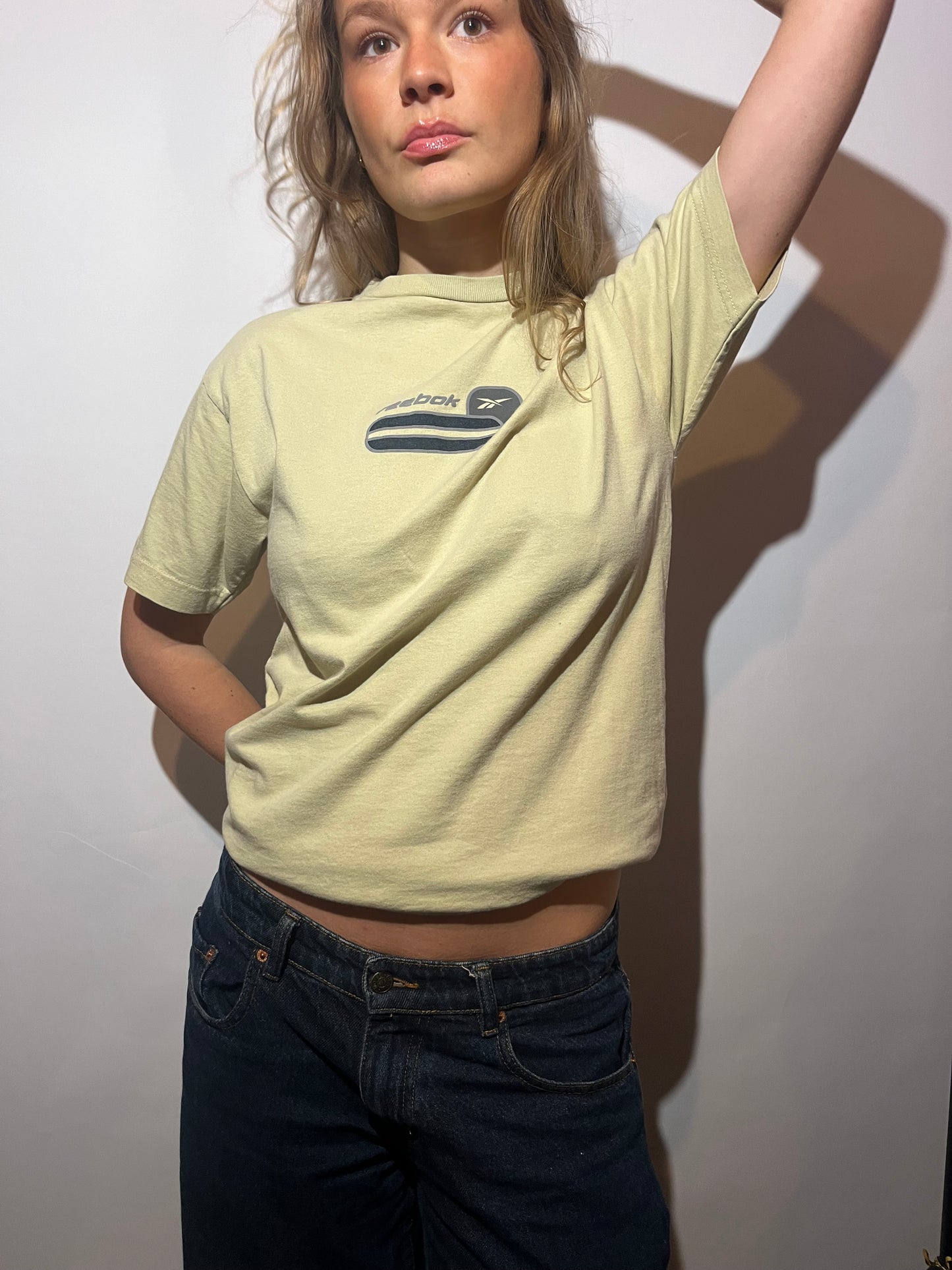 “she was a stoodio girl” | vintage Y2K reebok graphic tee - pistachio green/yellow