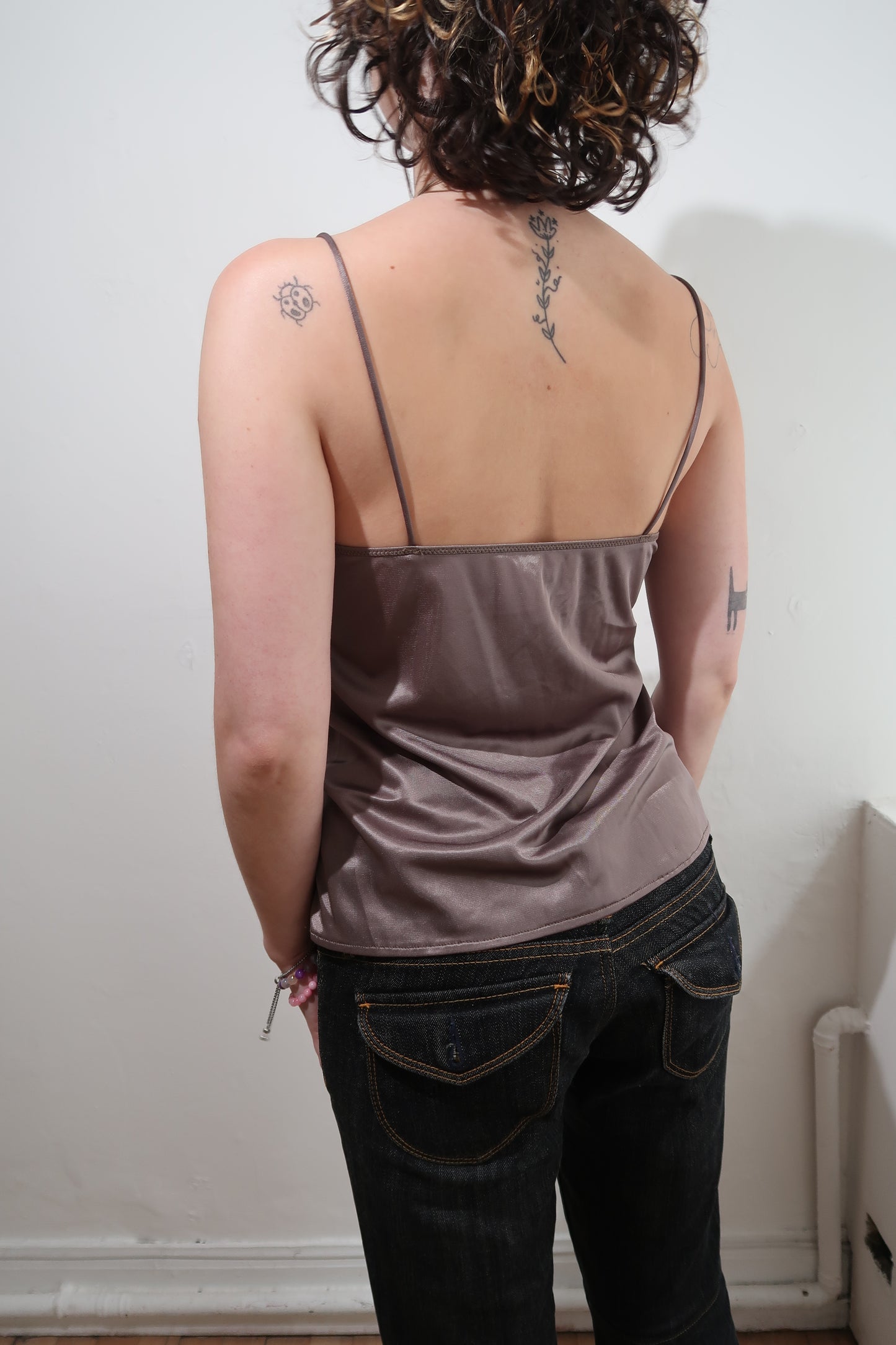A009: “stormy baby” | grungy grey lace spaghetti strap