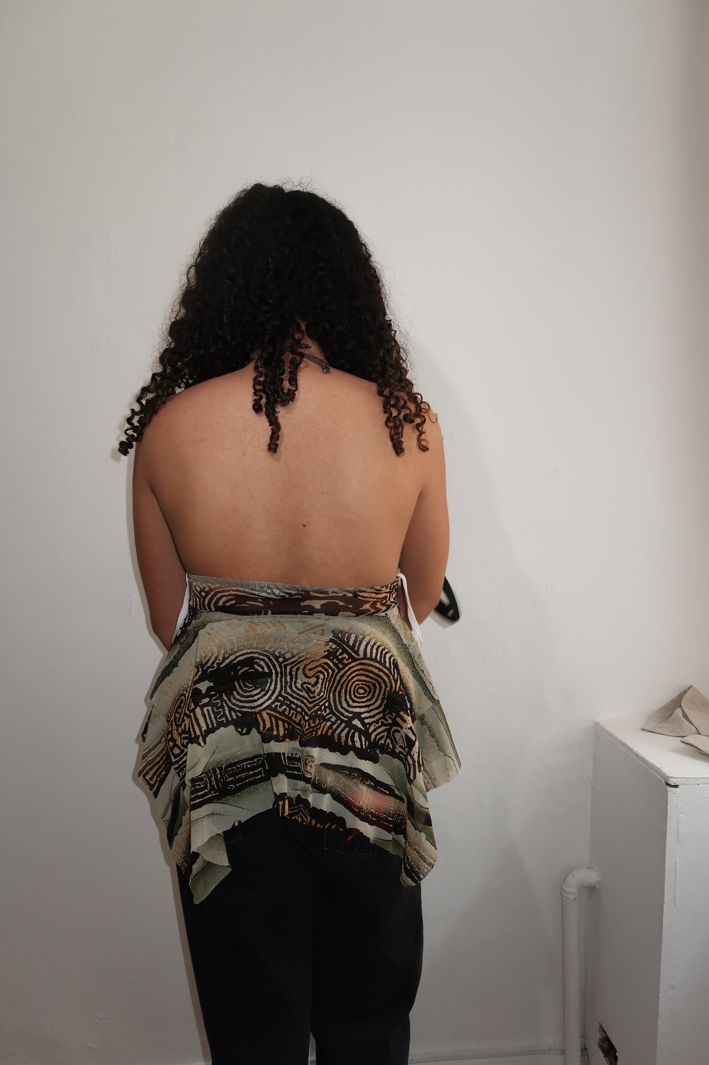 A003: “wicked wicked jungle is massive” | Y2K abstract hanky hem cami - sage multi