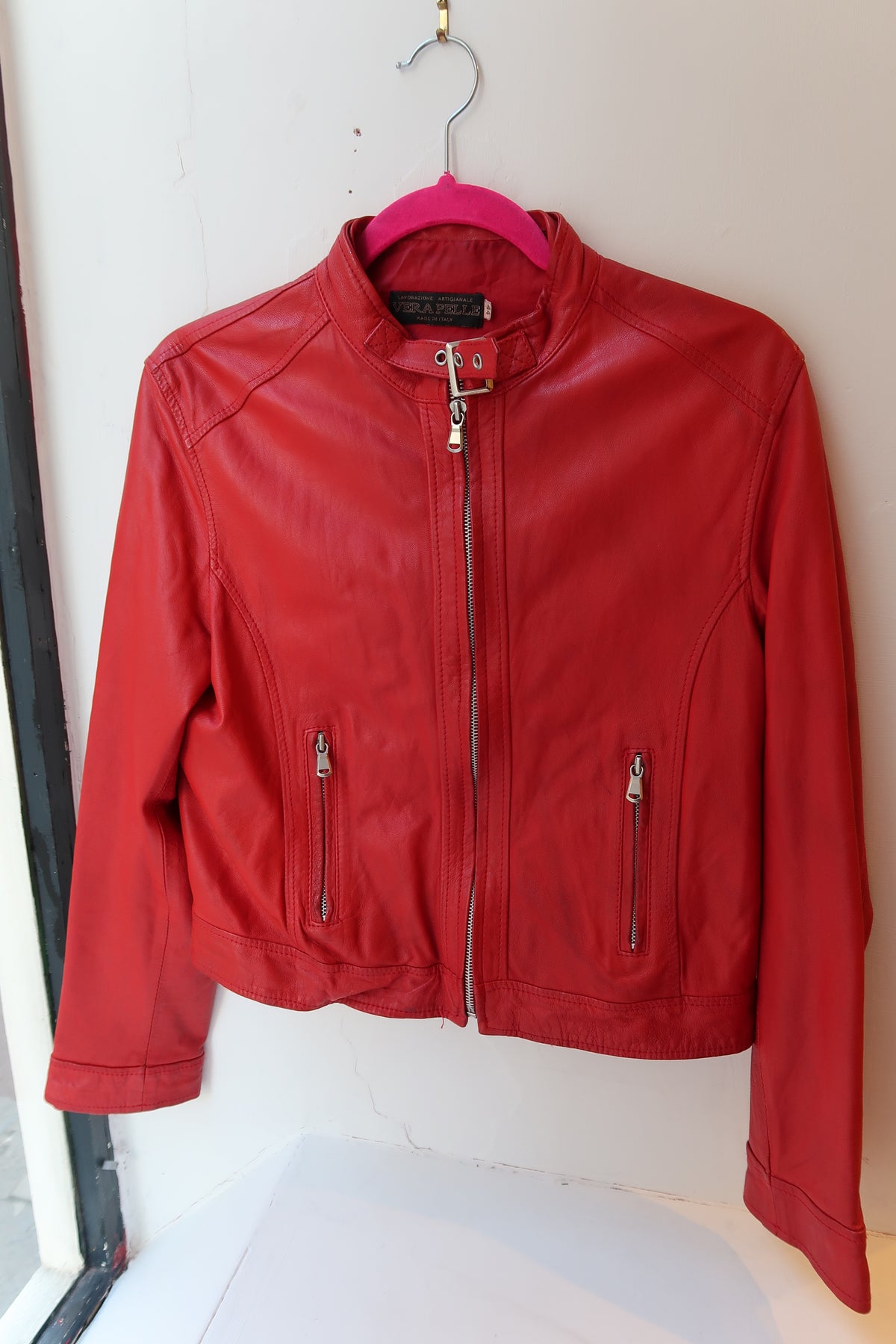 B005 - "so you're brad pitt?" tyler durden | italian red soft leather jacket