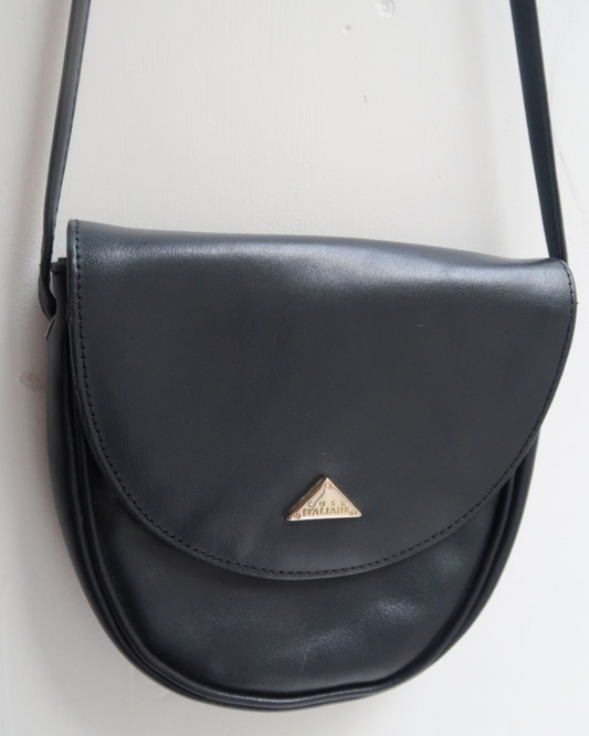 B009 - cose italiane foldover black leather cross body bag