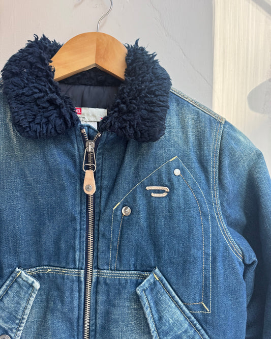 B012 - vintage diesel denim utility jacket teddy collar