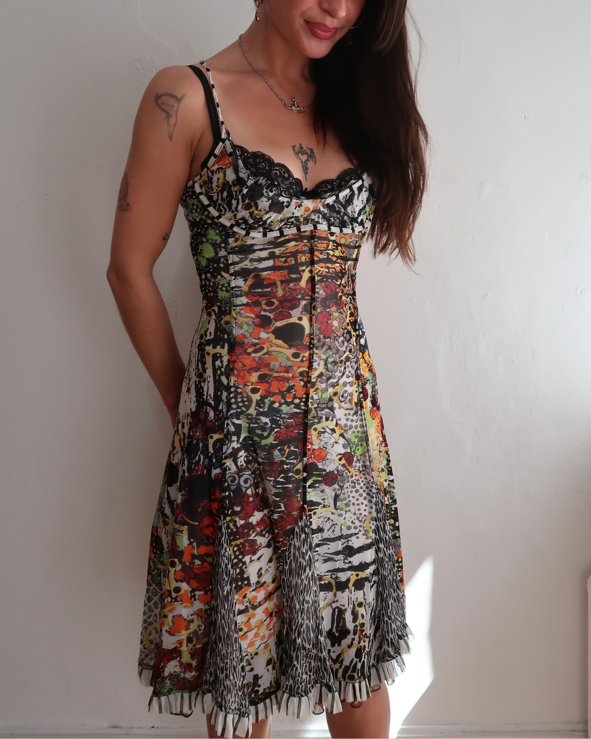  model wears farfalla midi dress