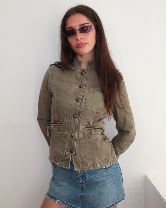 model wears  fight 4 this luv khaki military jacket