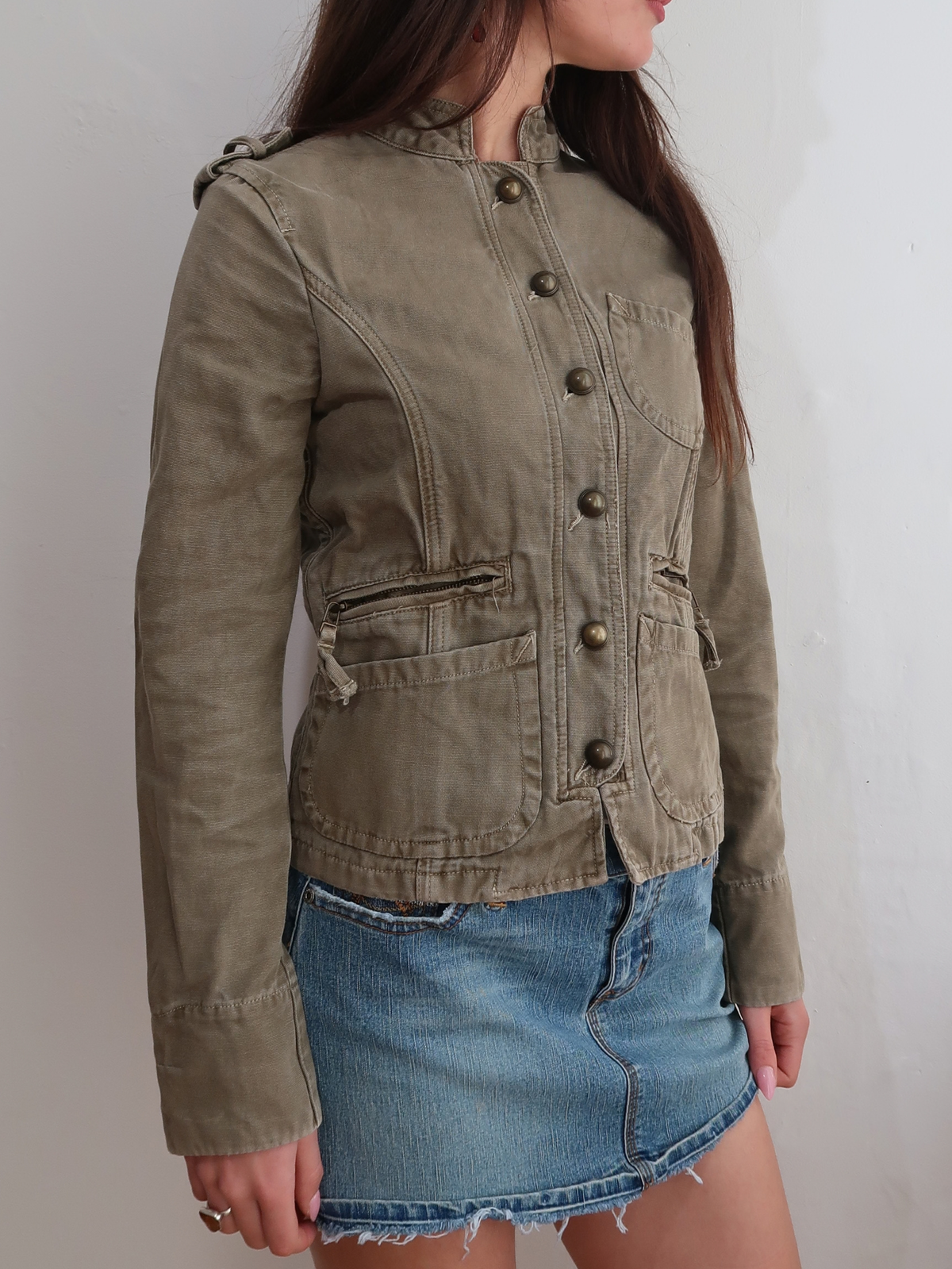 model wears  fight 4 this luv khaki military jacket