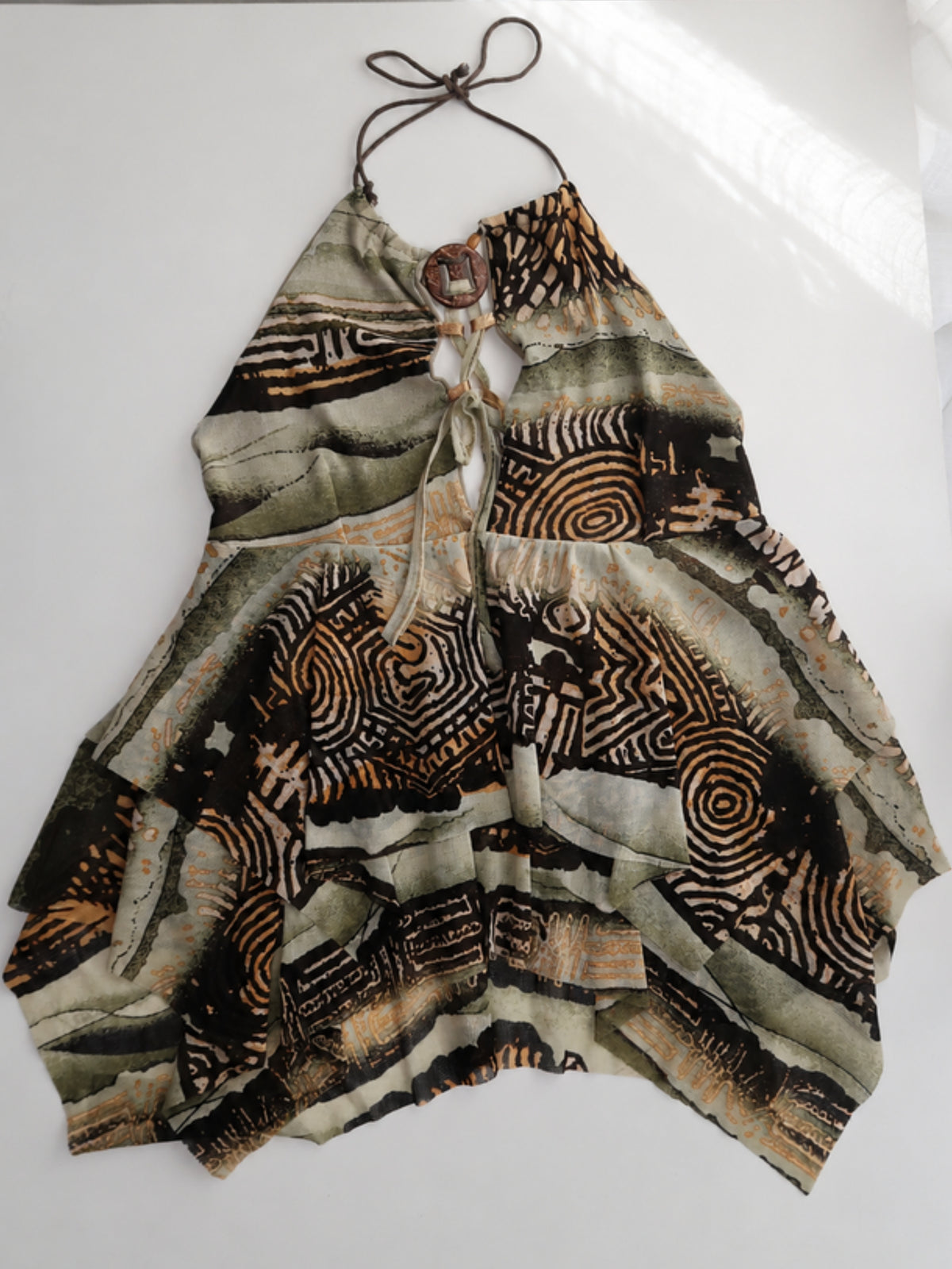 A003: “where have you been all my liiiiiife” | Y2K abstract riri hanky hem cami - sage multi